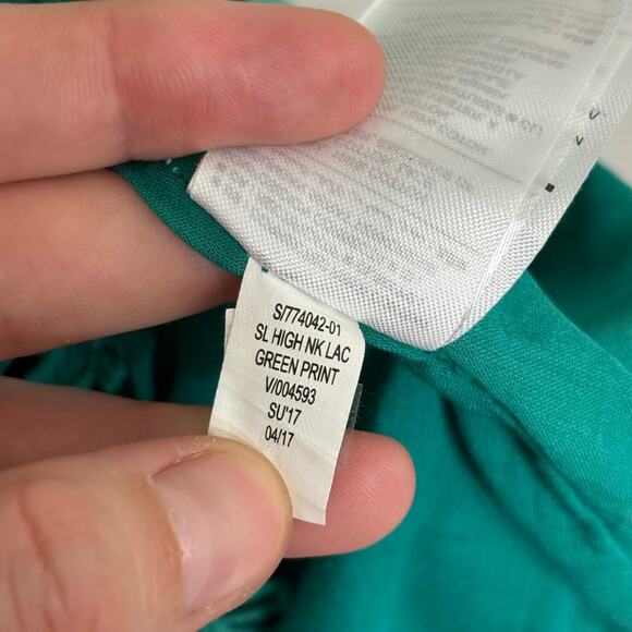 NWT Old Navy 100% Cotton High Neck Lace Mini Dress  in Teal Green Print - Size M - Picture 7 of 7